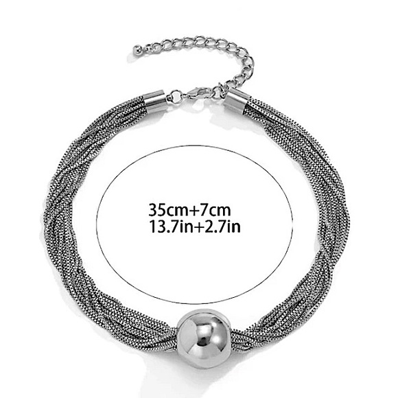 Sterling Silver Multilayered Chain Ball Choker - Picture 6 of 6